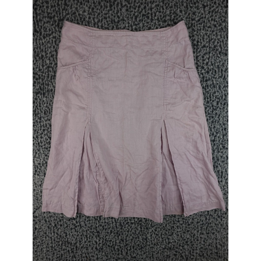 Merona A-Line Skirt Womens 4 Mauve Pink 100% Linen Pleated Knee Length Pockets